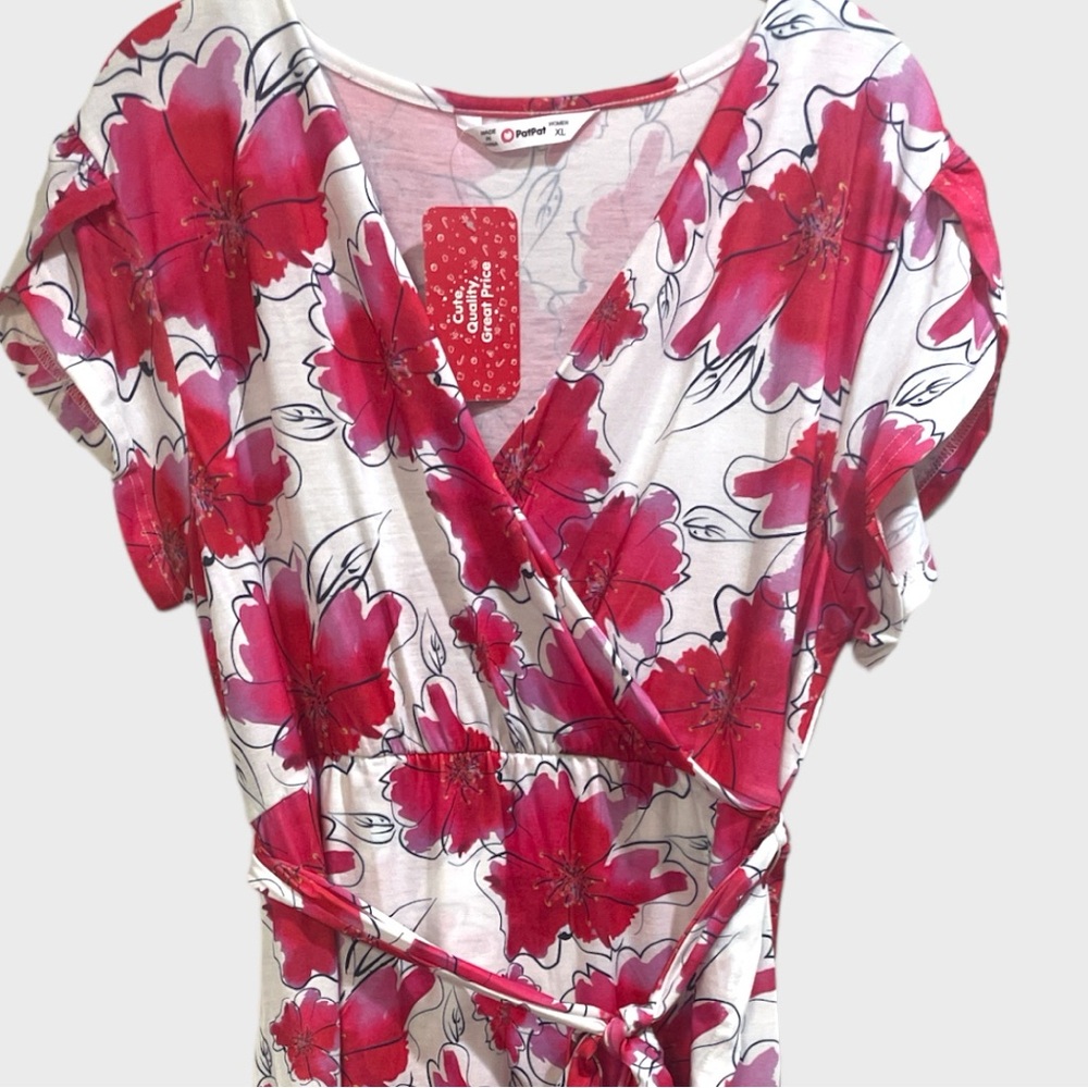 Maternity Nursing Pink Floral Faux Wrap Dress Size - Picture 5 of 11